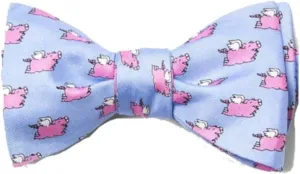 Men's Light Blue 100% Silk When Pigs Fly Self Tie Bow Tie