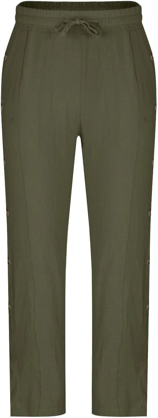 Mens Loose Fit Linen Pants Elastic Waist Drawstring Lightweight Summer Button Yoga Casual Trousers Straight Leg