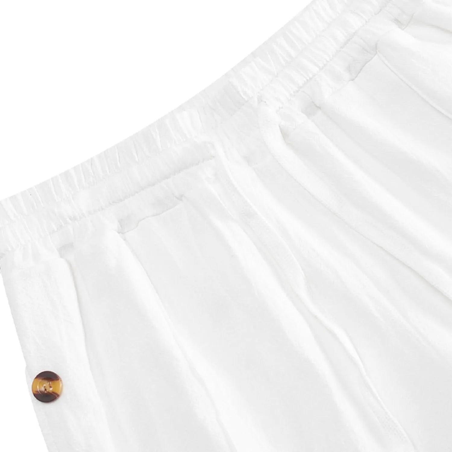 Mens Loose Fit Linen Pants Elastic Waist Drawstring Lightweight Summer Button Yoga Casual Trousers Straight Leg