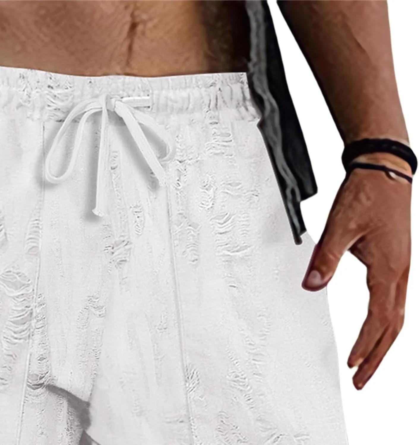 Mens Lounge Linen Pants Elastic Waist Drawstring Baggy Casual Trousers Lightweight Summer Beach Slacks Straight Pants