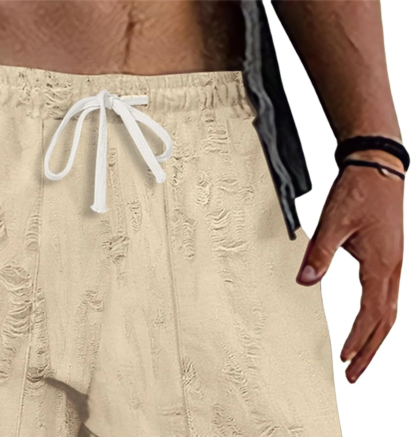 Mens Lounge Linen Pants Elastic Waist Drawstring Baggy Casual Trousers Lightweight Summer Beach Slacks Straight Pants