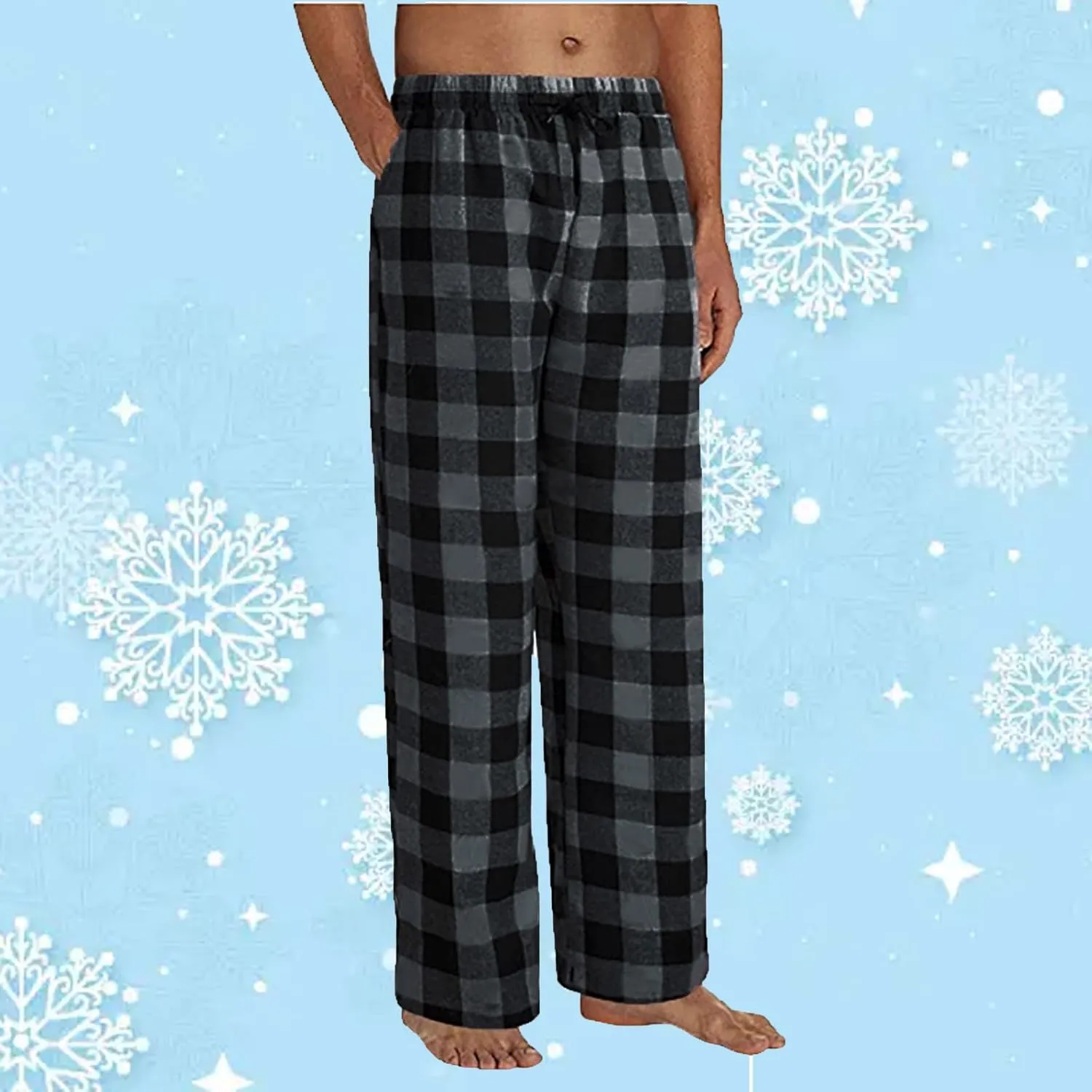 Mens Plaid Pants Petite High Waisted Drawstring Wide Leg Straight Pants Casual Loose Fit Pajamas Trouser Loungewear