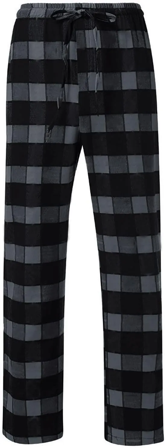 Mens Plaid Pants Petite High Waisted Drawstring Wide Leg Straight Pants Casual Loose Fit Pajamas Trouser Loungewear