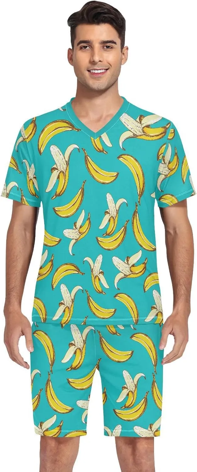 Men's Short Sleeve Pajama Set Summer Pj Short Set 2 Piece Loungewear Sleepwear with Pockets