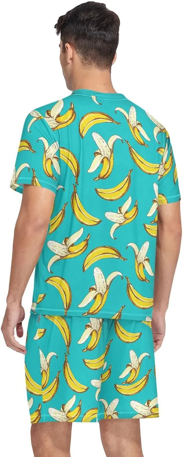 Men's Short Sleeve Pajama Set Summer Pj Short Set 2 Piece Loungewear Sleepwear with Pockets