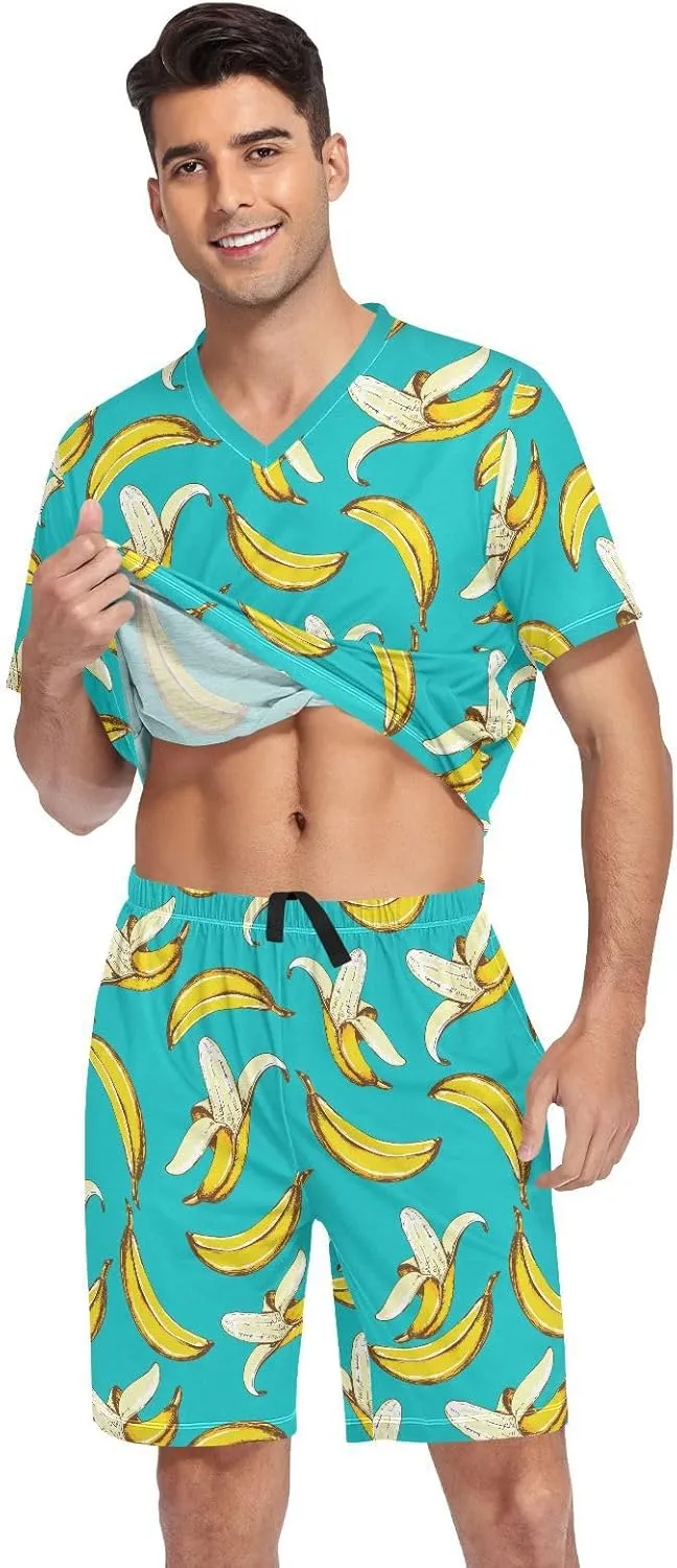 Men's Short Sleeve Pajama Set Summer Pj Short Set 2 Piece Loungewear Sleepwear with Pockets