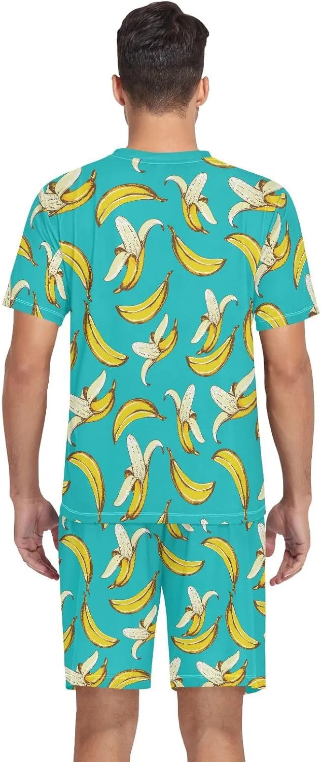 Men's Short Sleeve Pajama Set Summer Pj Short Set 2 Piece Loungewear Sleepwear with Pockets