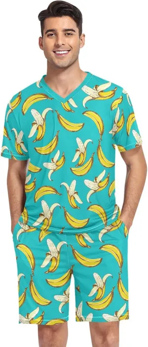 Men's Short Sleeve Pajama Set Summer Pj Short Set 2 Piece Loungewear Sleepwear with Pockets