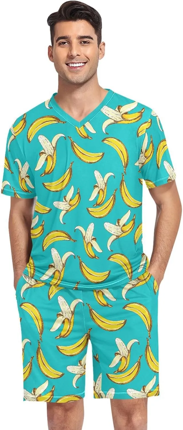 Men's Short Sleeve Pajama Set Summer Pj Short Set 2 Piece Loungewear Sleepwear with Pockets