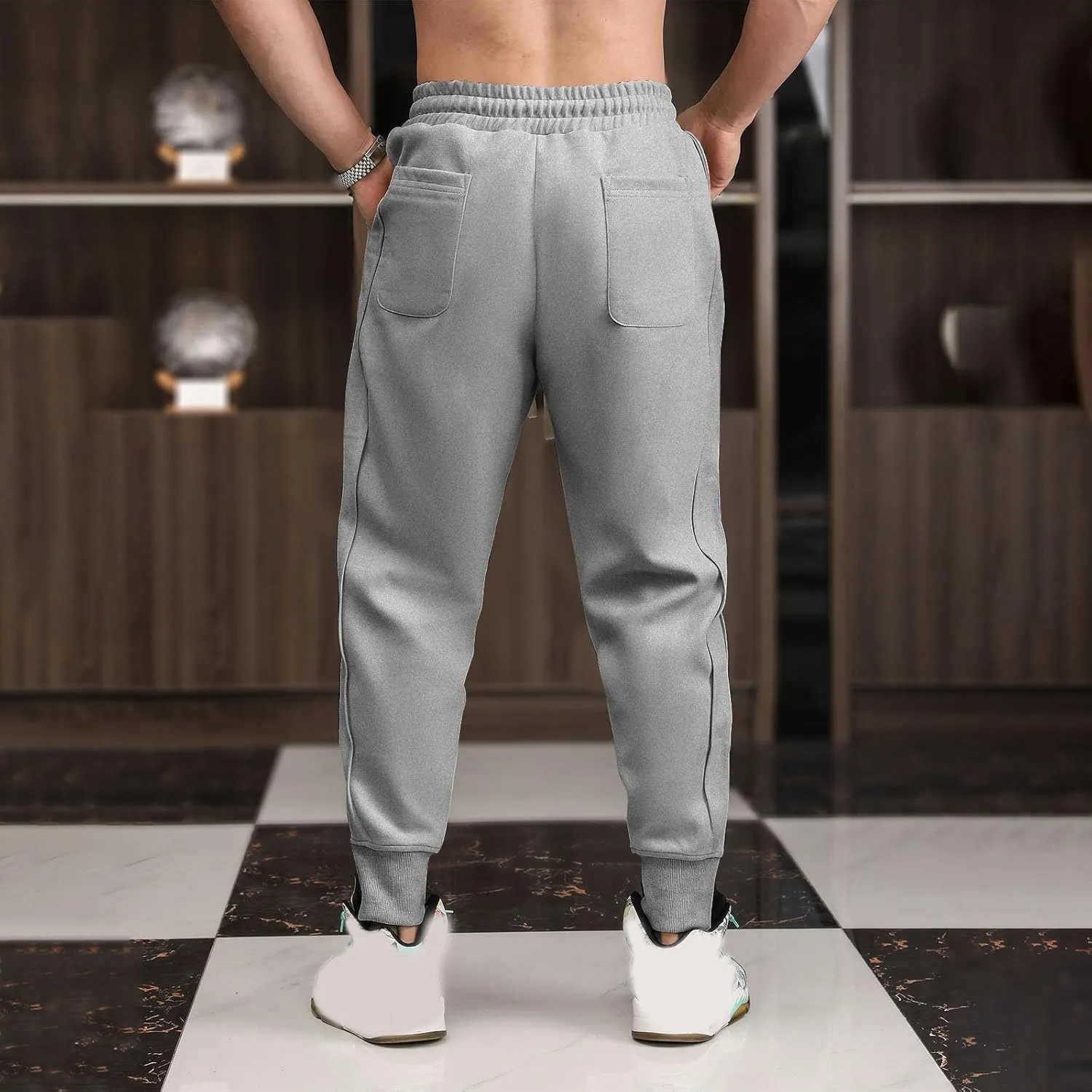 Mens Sweatpants Oversized Athletic Workout Lounge Pants Drawstring Elastic Waist Stretch Loose Joggers with Pockets