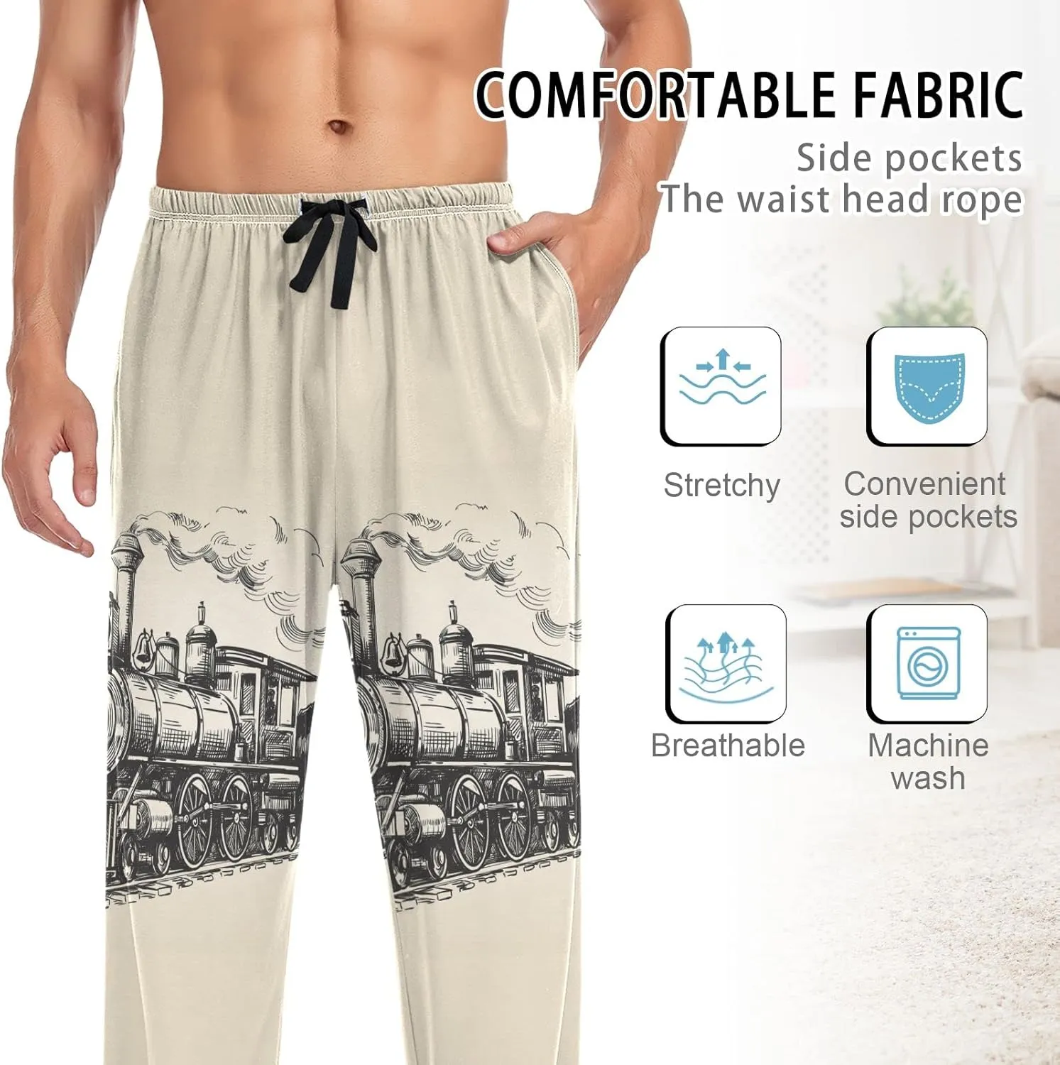 Men's Women's Pajama Set, 2PCs Sleepwear Top & Bottom Pants Pockets (XS-XXL)