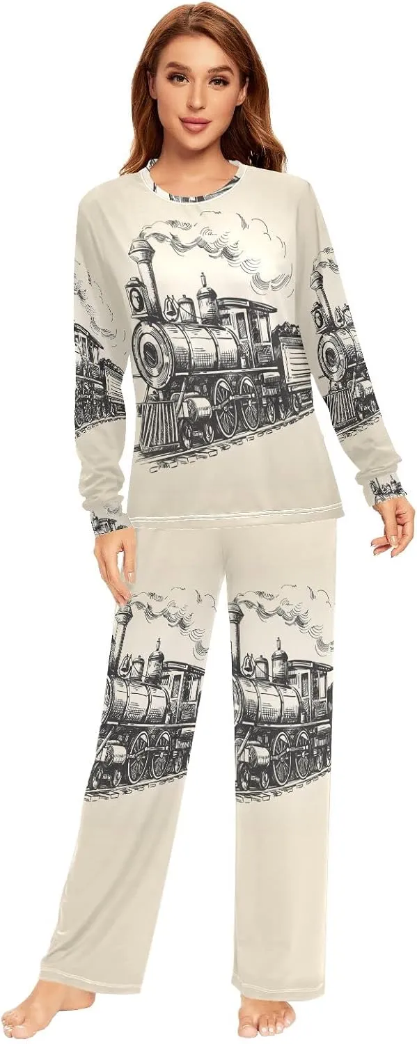 Men's Women's Pajama Set, 2PCs Sleepwear Top & Bottom Pants Pockets (XS-XXL)
