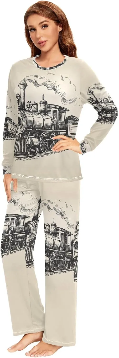 Men's Women's Pajama Set, 2PCs Sleepwear Top & Bottom Pants Pockets (XS-XXL)