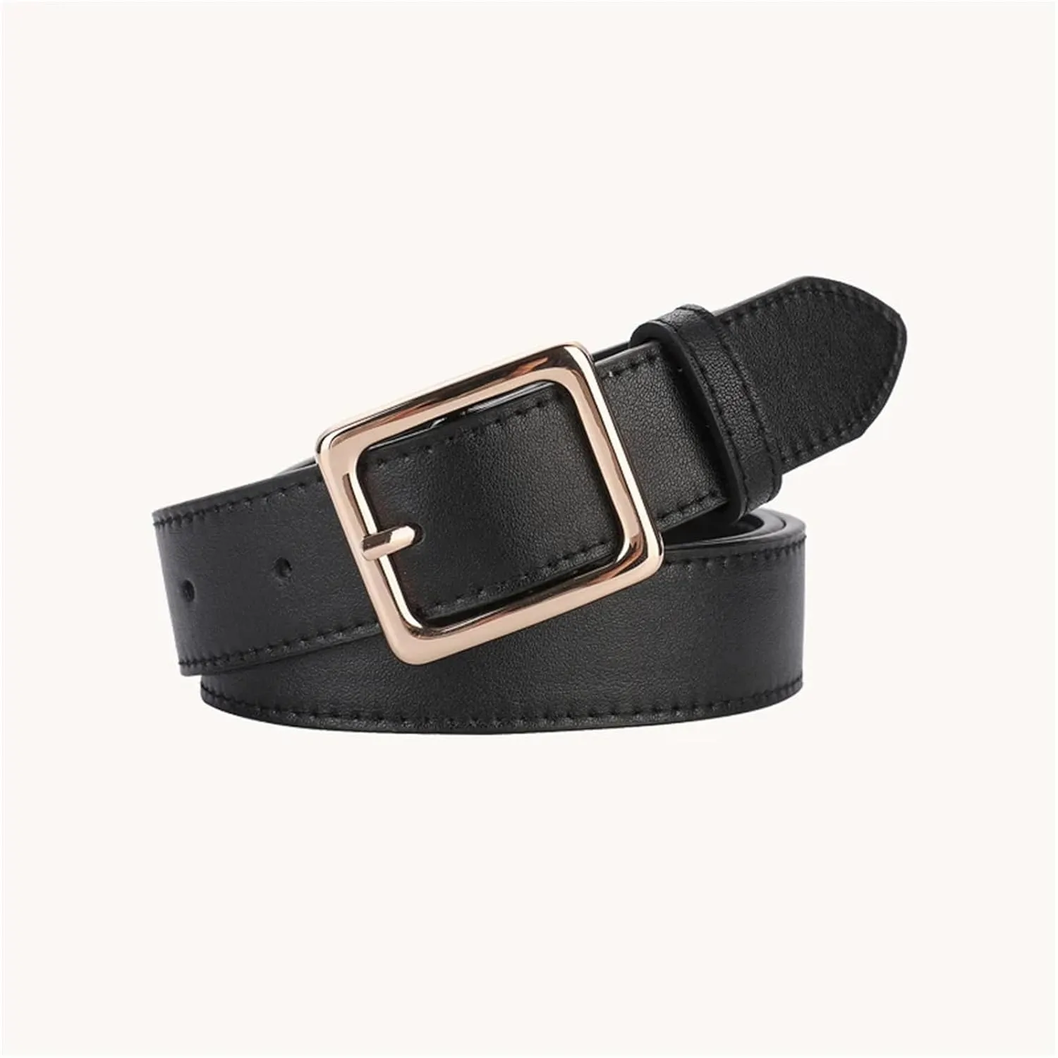 Mnjyihy Women's Soft Leather Belt Vintage Gold Buckle Cowhide Belt Fot Jeans