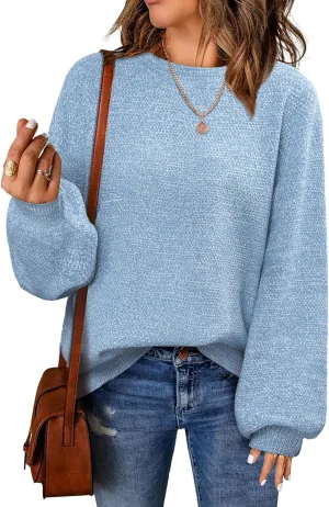 NIeyook Sweaters for Women 2025 Spring Womens Oversized Light Blue Sweater Warm Loose Cute Balloon Sleeve Sweaters for Woman Baby Blue M