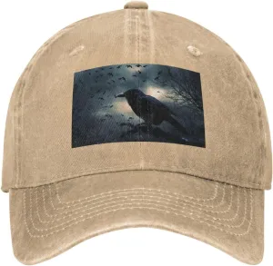 Night Crow Unisex Baseball Cap Breathable Cotton Trucker Hat Classic Denim Dad Hat Summer Sun Hat