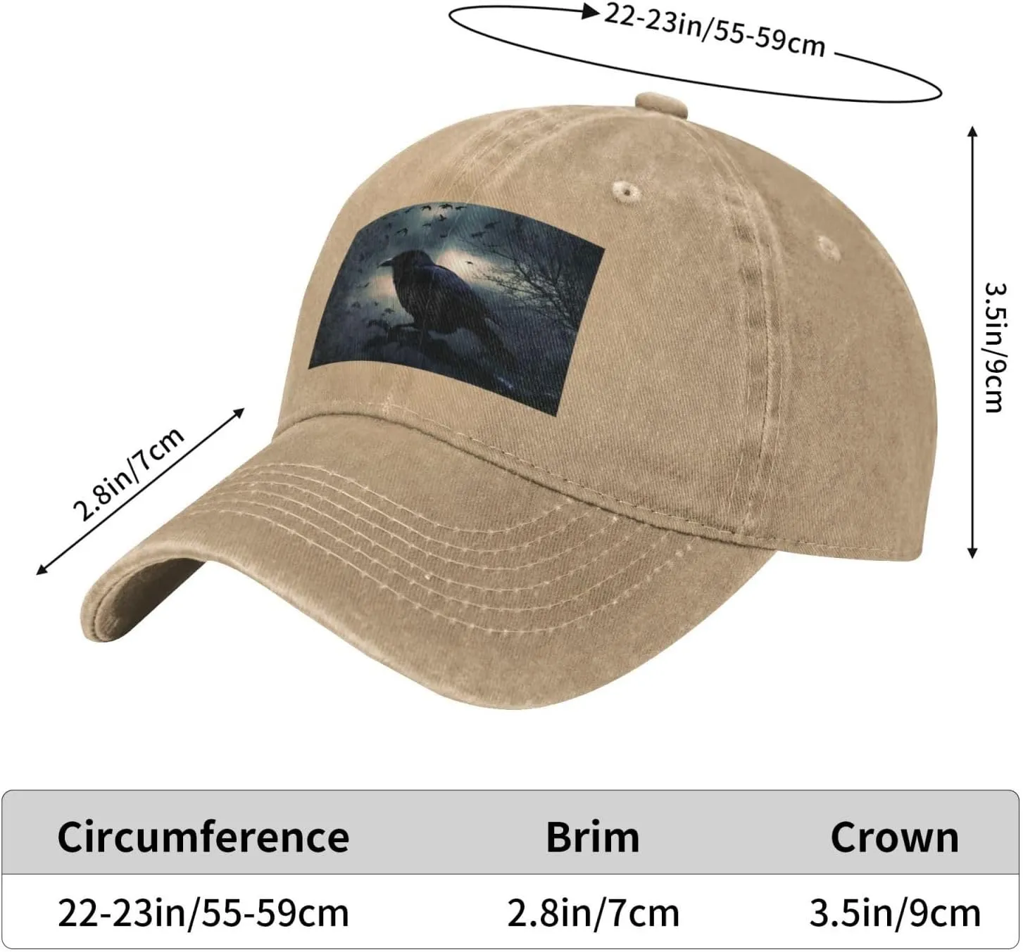 Night Crow Unisex Baseball Cap Breathable Cotton Trucker Hat Classic Denim Dad Hat Summer Sun Hat