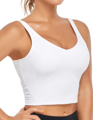 Oalka Sports Bra Womens Longline Padded Crop Tank Yoga Bras Workout Fitness Top