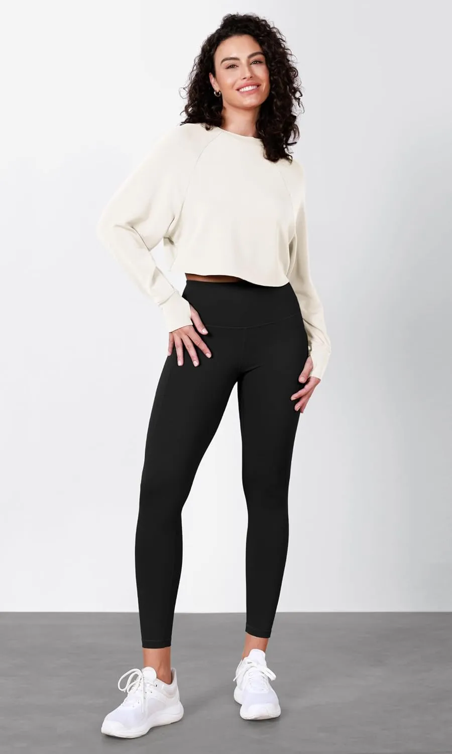 ODODOS Modal Soft Long Sleeve Cropped Sweatshirts with Thumb Hole for Women Crew Neck Pullover Crop Top