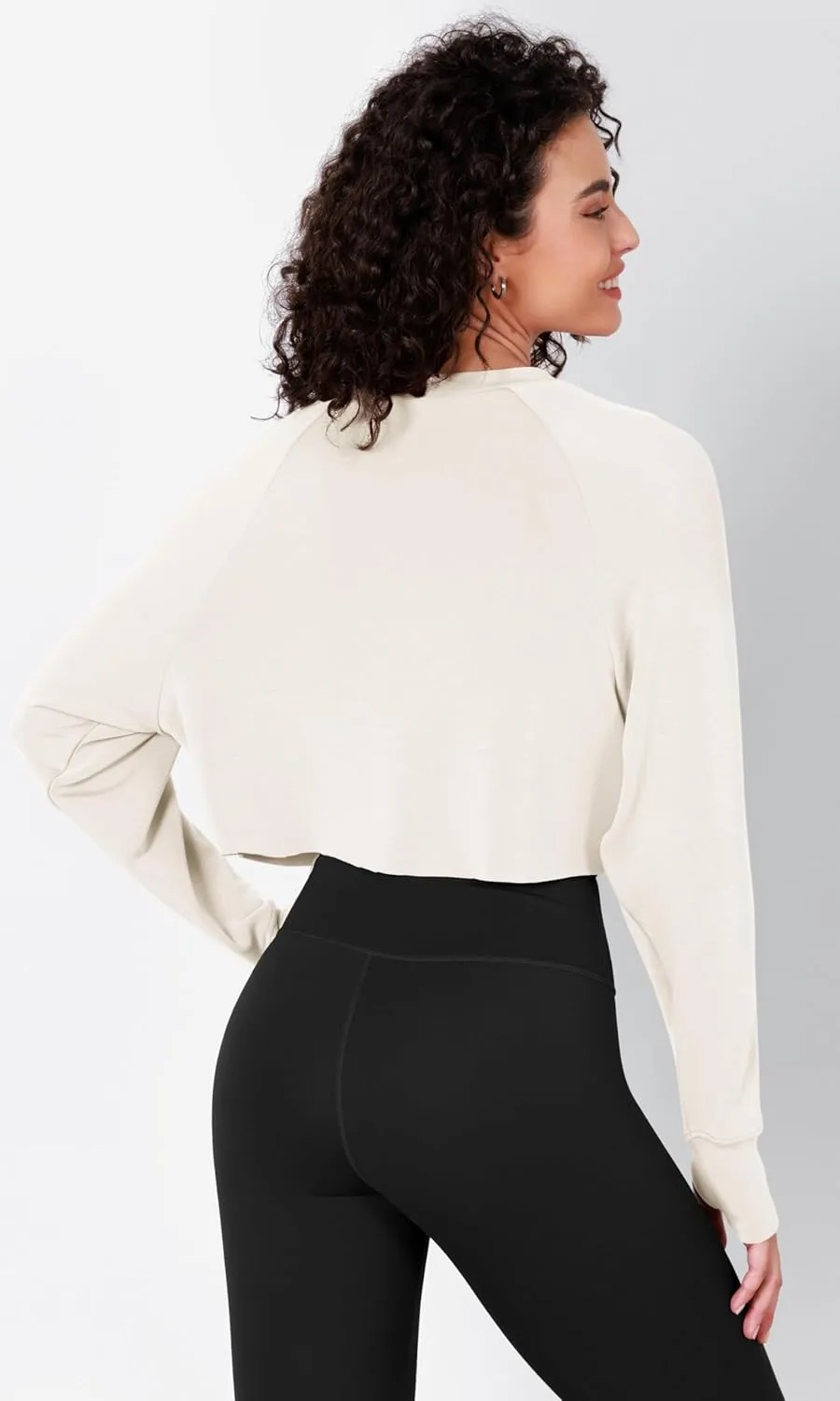 ODODOS Modal Soft Long Sleeve Cropped Sweatshirts with Thumb Hole for Women Crew Neck Pullover Crop Top