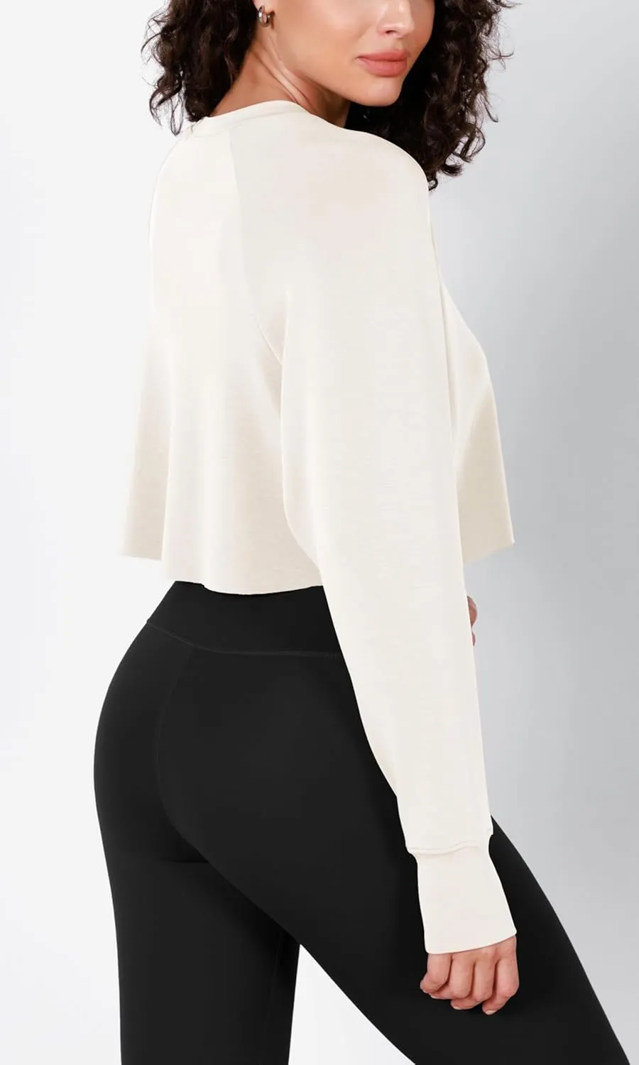 ODODOS Modal Soft Long Sleeve Cropped Sweatshirts with Thumb Hole for Women Crew Neck Pullover Crop Top
