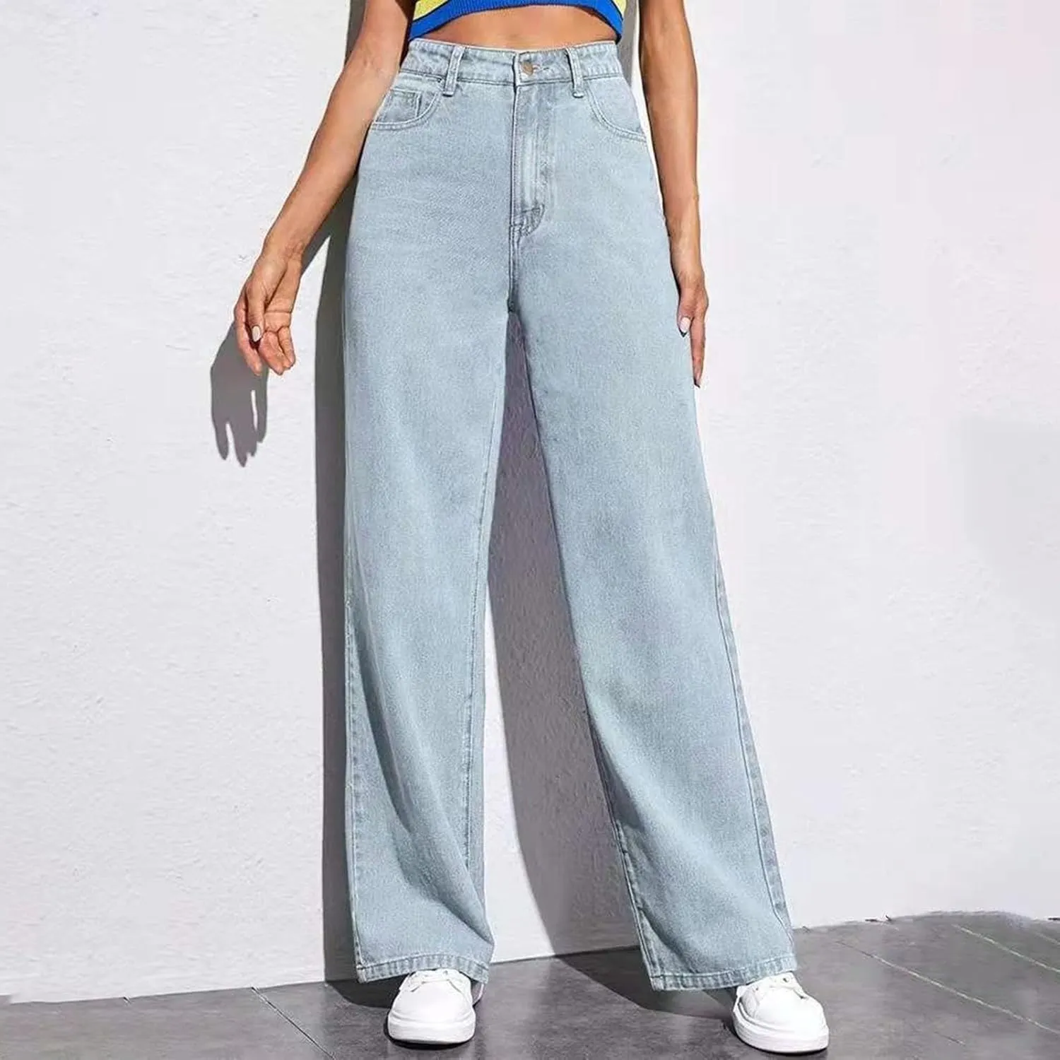 Oversized Sweatpants Jeans Women Soft High Waisted Wide Leg Jeans Comfy Boyfriend Denim Sweatpants with Pocket S-5XL