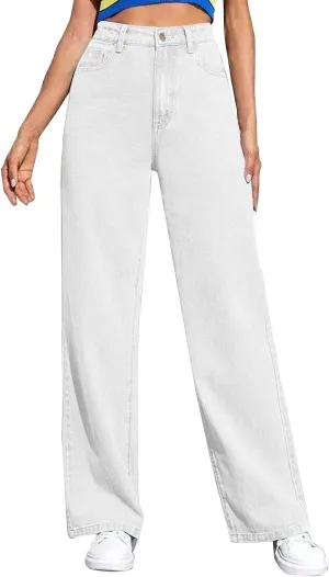 Oversized Sweatpants Jeans Women Soft High Waisted Wide Leg Jeans Comfy Boyfriend Denim Sweatpants with Pocket S-5XL