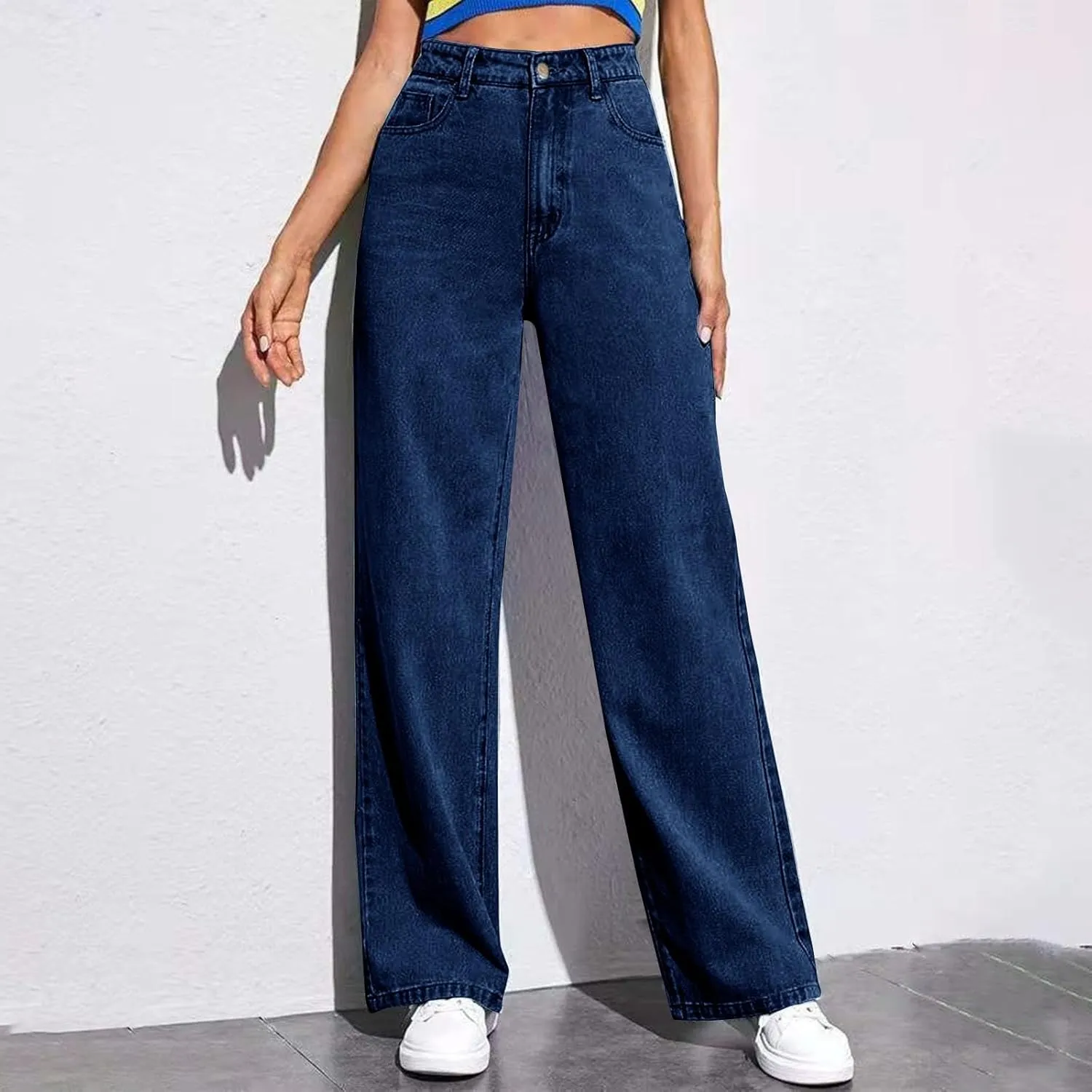 Oversized Sweatpants Jeans Women Soft High Waisted Wide Leg Jeans Comfy Boyfriend Denim Sweatpants with Pocket S-5XL