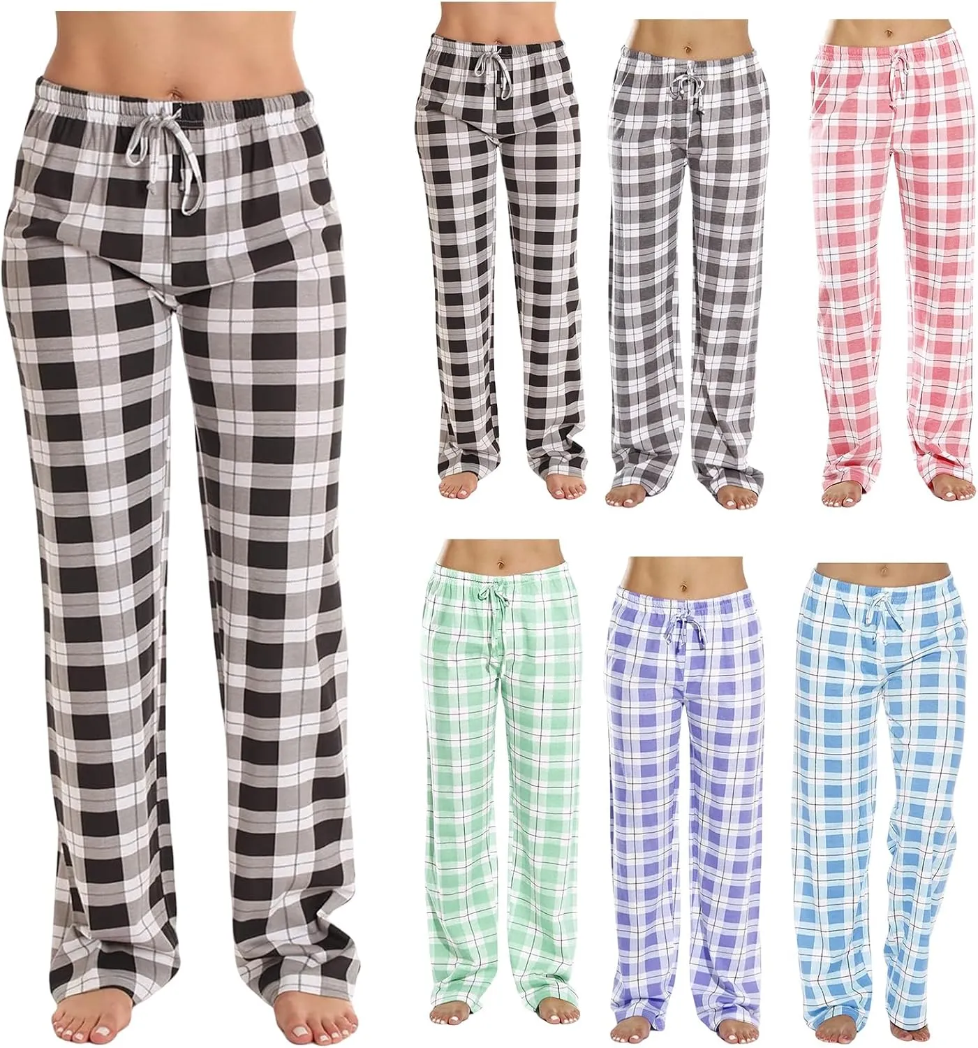 Pajamas Pants for Women Plaid Elastic Waist Sleepwear Pajama Bottom Pants Casual Sleep Lounge Pants