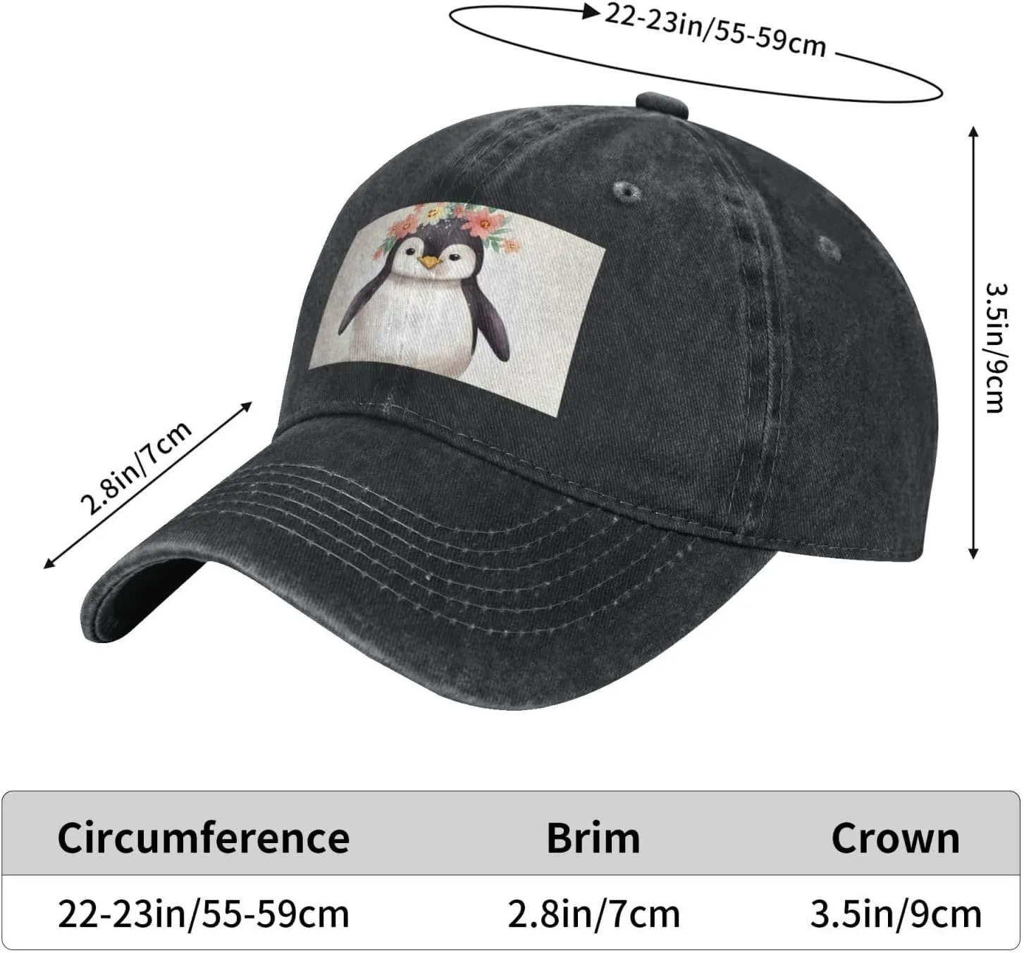 Penguin Wearing Flowers Unisex Baseball Cap Breathable Cotton Trucker Hat Classic Denim Dad Hat Summer Sun Hat