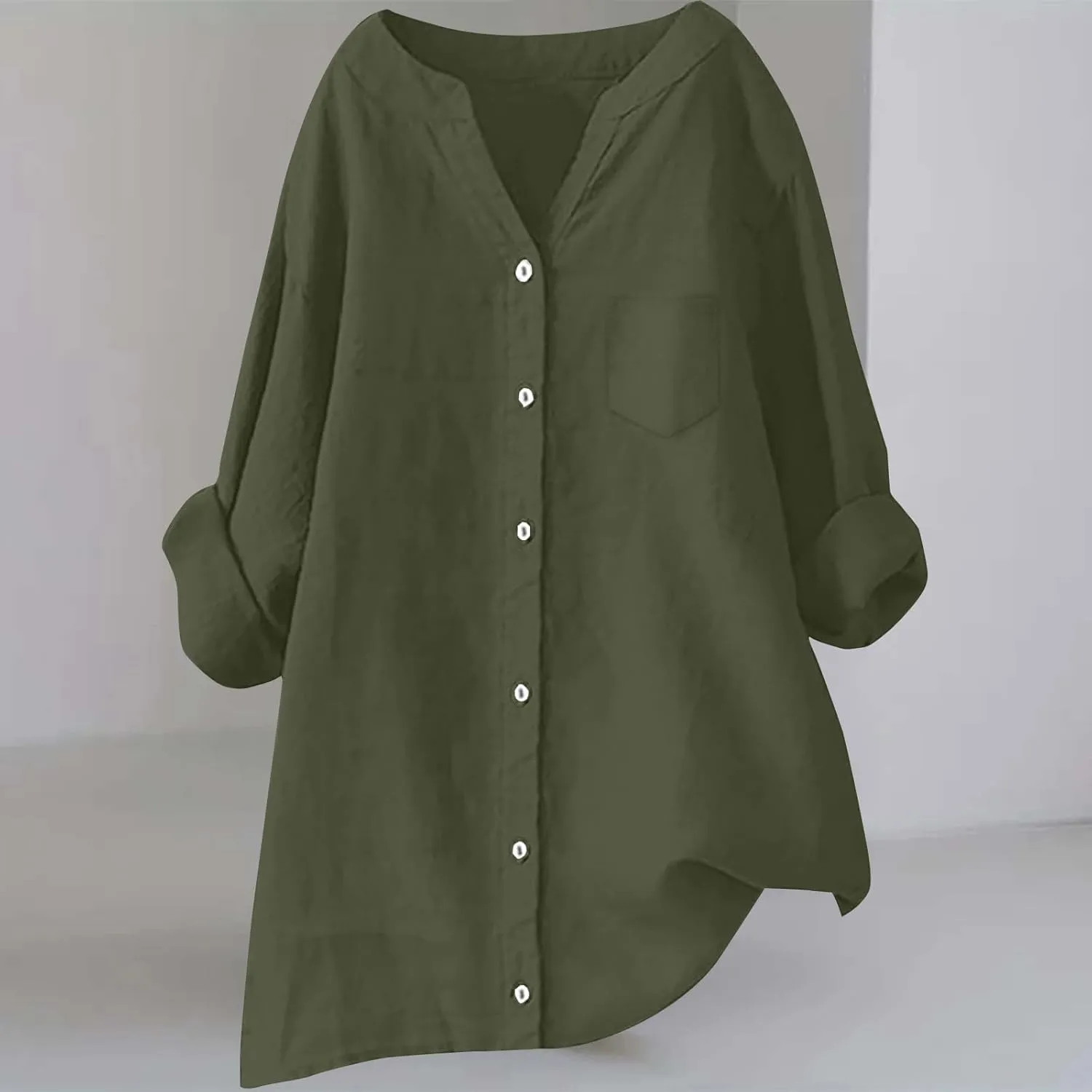 Plus Size Linen Tops Women Loose Fit Summer Casual Womens Pleated Shirts 3/4 Length Sleeve Tshirts Dressy Blouses