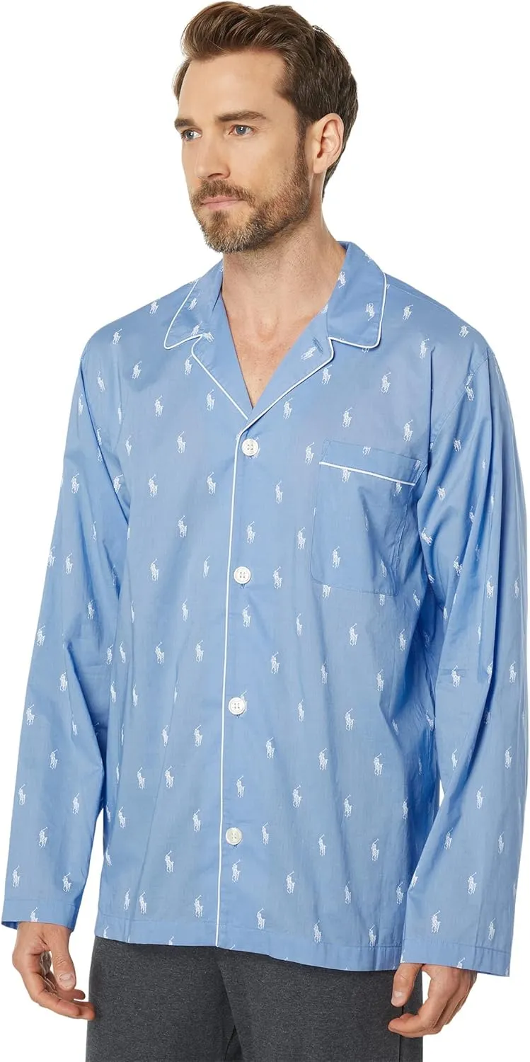 POLO RALPH LAUREN AOPP Woven Sleepwear Long Sleeve PJ Shirt Beach Blue White Aopp MD
