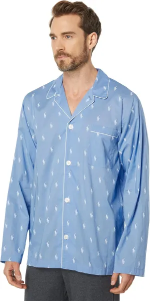 POLO RALPH LAUREN AOPP Woven Sleepwear Long Sleeve PJ Shirt Beach Blue White Aopp MD
