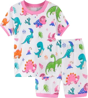 Popshion Little Girls Pajamas Summer Short Sets Mermaid Sleepwear 100% Cotton Toddler Pjs Clothes Size 2-8 Years