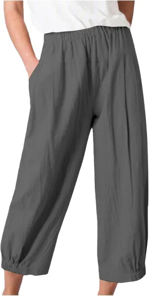 PTOLOCIF Cotton Pants for Women,Casual Cotton Linen Pants Lightweight Summer Pants Loose Fit Elastic Waist Lounge Pants