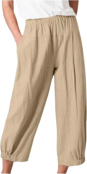 PTOLOCIF Cotton Pants for Women,Casual Cotton Linen Pants Lightweight Summer Pants Loose Fit Elastic Waist Lounge Pants
