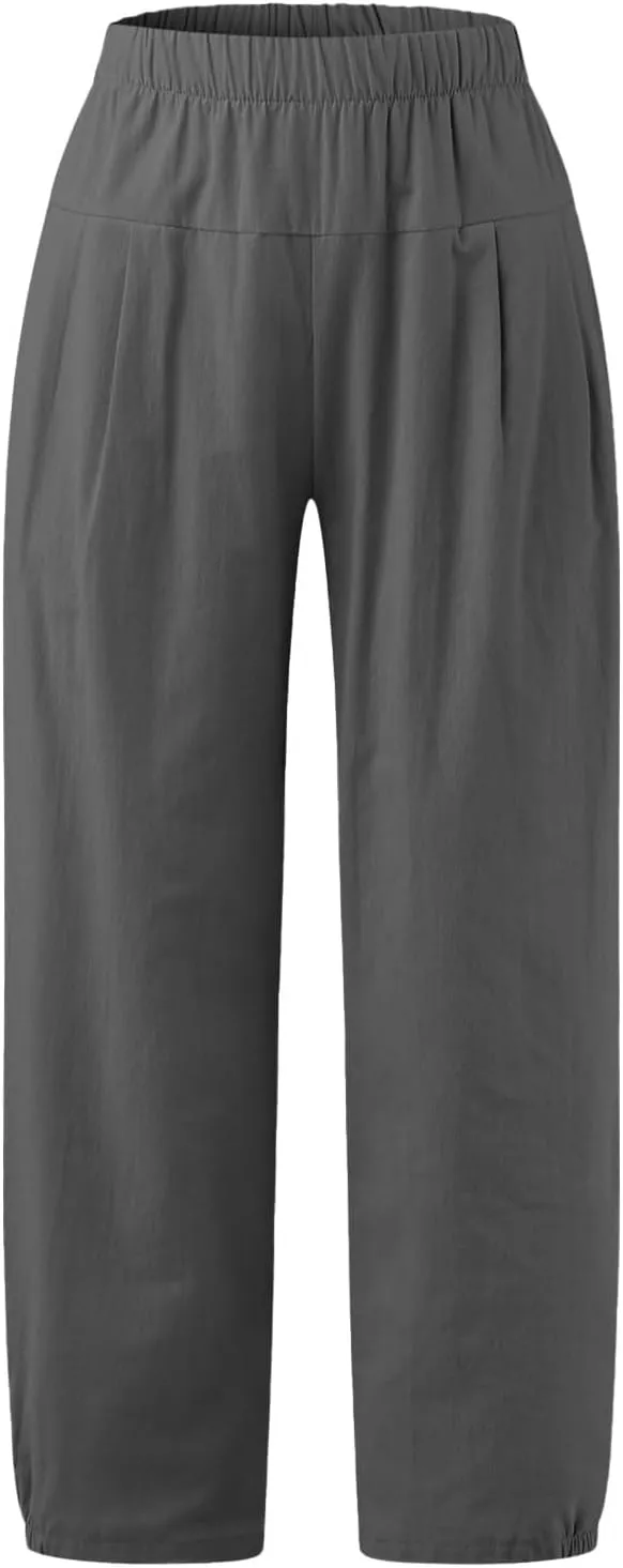 PTOLOCIF Cotton Pants for Women,Casual Cotton Linen Pants Lightweight Summer Pants Loose Fit Elastic Waist Lounge Pants
