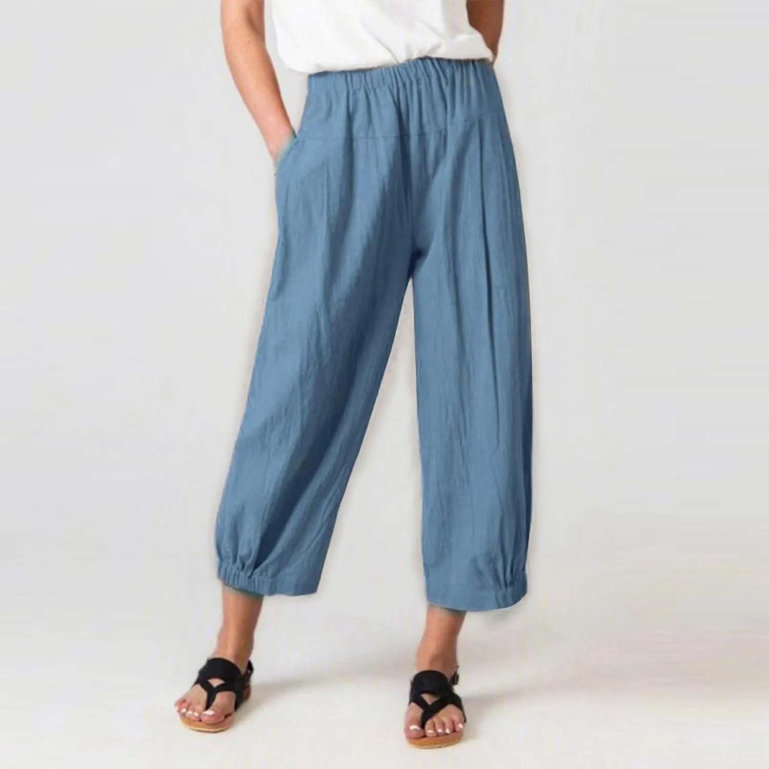 PTOLOCIF Cotton Pants for Women,Casual Cotton Linen Pants Lightweight Summer Pants Loose Fit Elastic Waist Lounge Pants