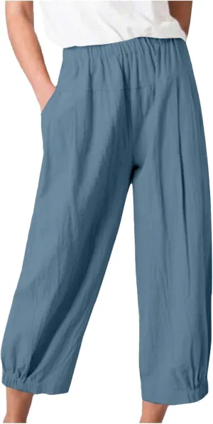 PTOLOCIF Cotton Pants for Women,Casual Cotton Linen Pants Lightweight Summer Pants Loose Fit Elastic Waist Lounge Pants
