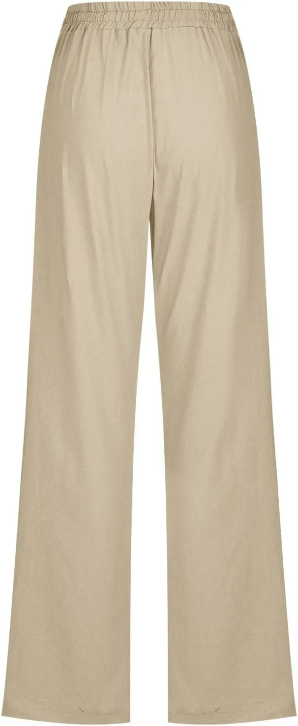 PTOLOCIF Flowy Pants for Women,Casual Cotton Linen Pants Lightweight Summer Pants Loose Fit Elastic Waist Lounge Pants