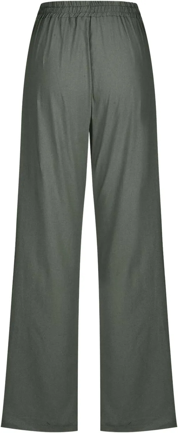 PTOLOCIF Flowy Pants for Women,Casual Cotton Linen Pants Lightweight Summer Pants Loose Fit Elastic Waist Lounge Pants