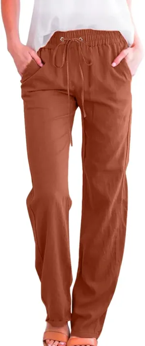 PTOLOCIF Flowy Pants for Women,Casual Cotton Linen Pants Lightweight Summer Pants Loose Fit Elastic Waist Lounge Pants