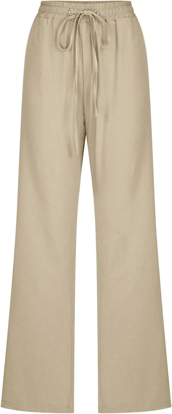 PTOLOCIF Flowy Pants for Women,Casual Cotton Linen Pants Lightweight Summer Pants Loose Fit Elastic Waist Lounge Pants