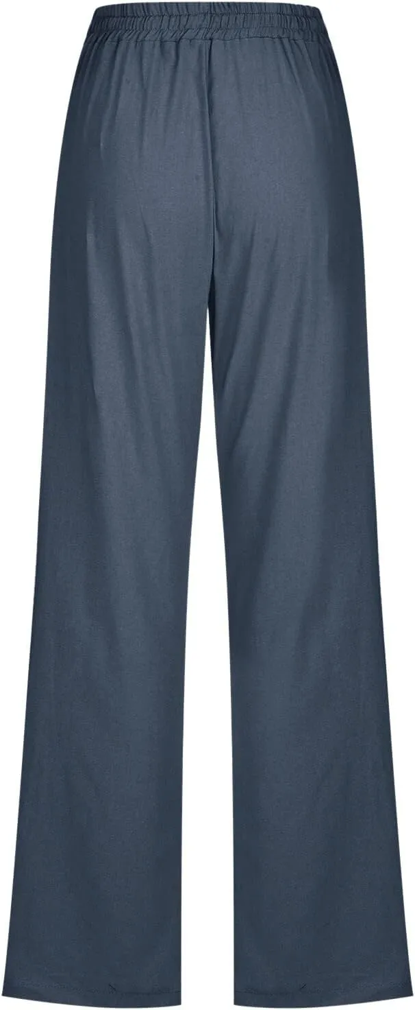 PTOLOCIF Flowy Pants for Women,Casual Cotton Linen Pants Lightweight Summer Pants Loose Fit Elastic Waist Lounge Pants