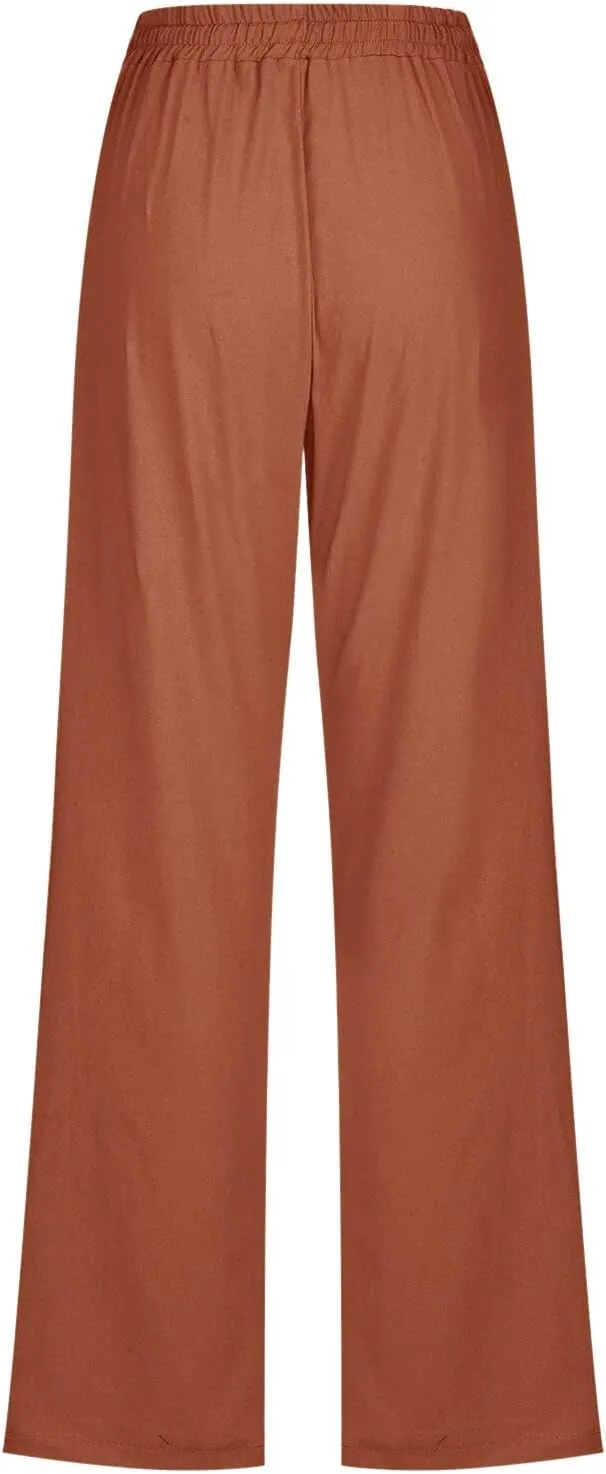 PTOLOCIF Flowy Pants for Women,Casual Cotton Linen Pants Lightweight Summer Pants Loose Fit Elastic Waist Lounge Pants