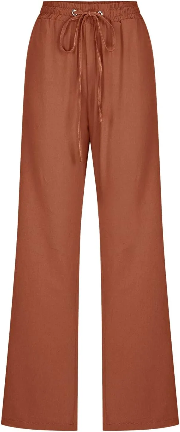 PTOLOCIF Flowy Pants for Women,Casual Cotton Linen Pants Lightweight Summer Pants Loose Fit Elastic Waist Lounge Pants