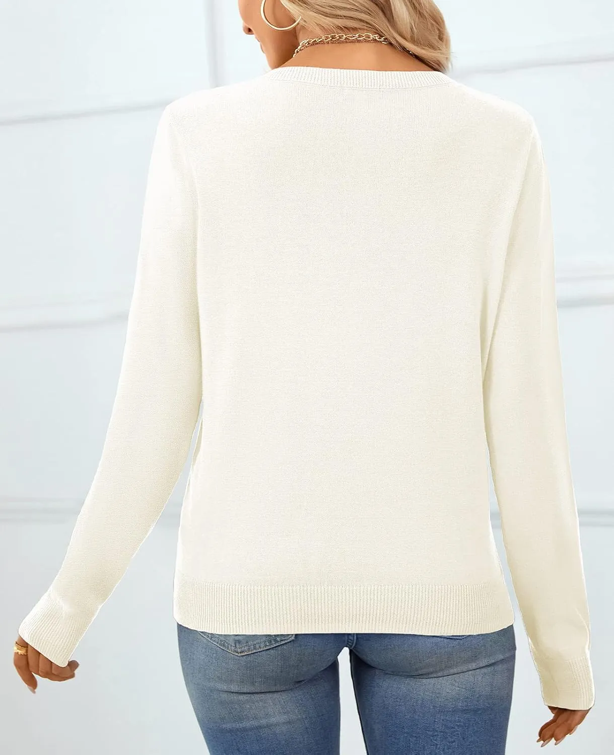 QUALFORT Women's Sweater 100% Cotton Soft Knit Pullover Tops
