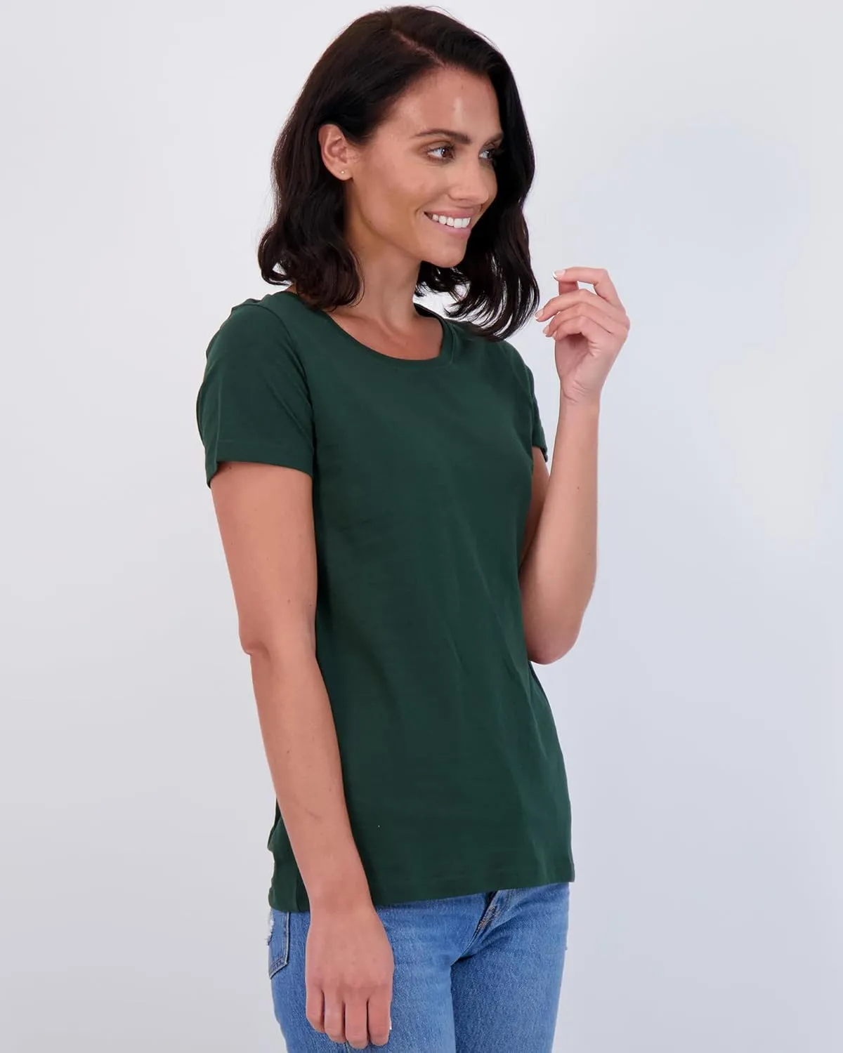 Real Essentials 4 Pack: Women's Classic-Fit Cotton Short-Sleeve Scoop Crew Neck T-Shirt (Available in Plus Size)