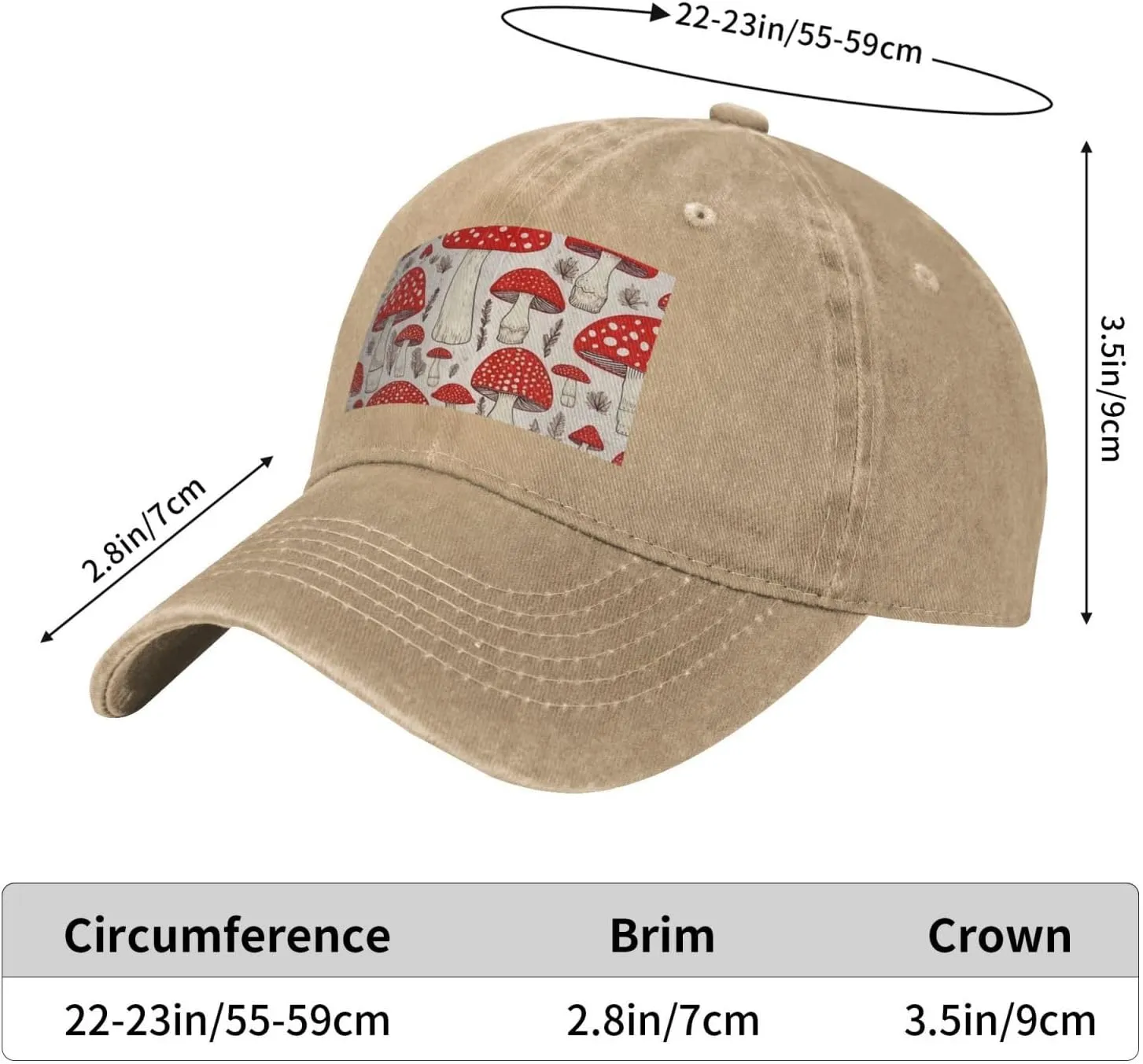 Red White Mushroom Unisex Baseball Cap Breathable Cotton Trucker Hat Classic Denim Dad Hat Summer Sun Hat