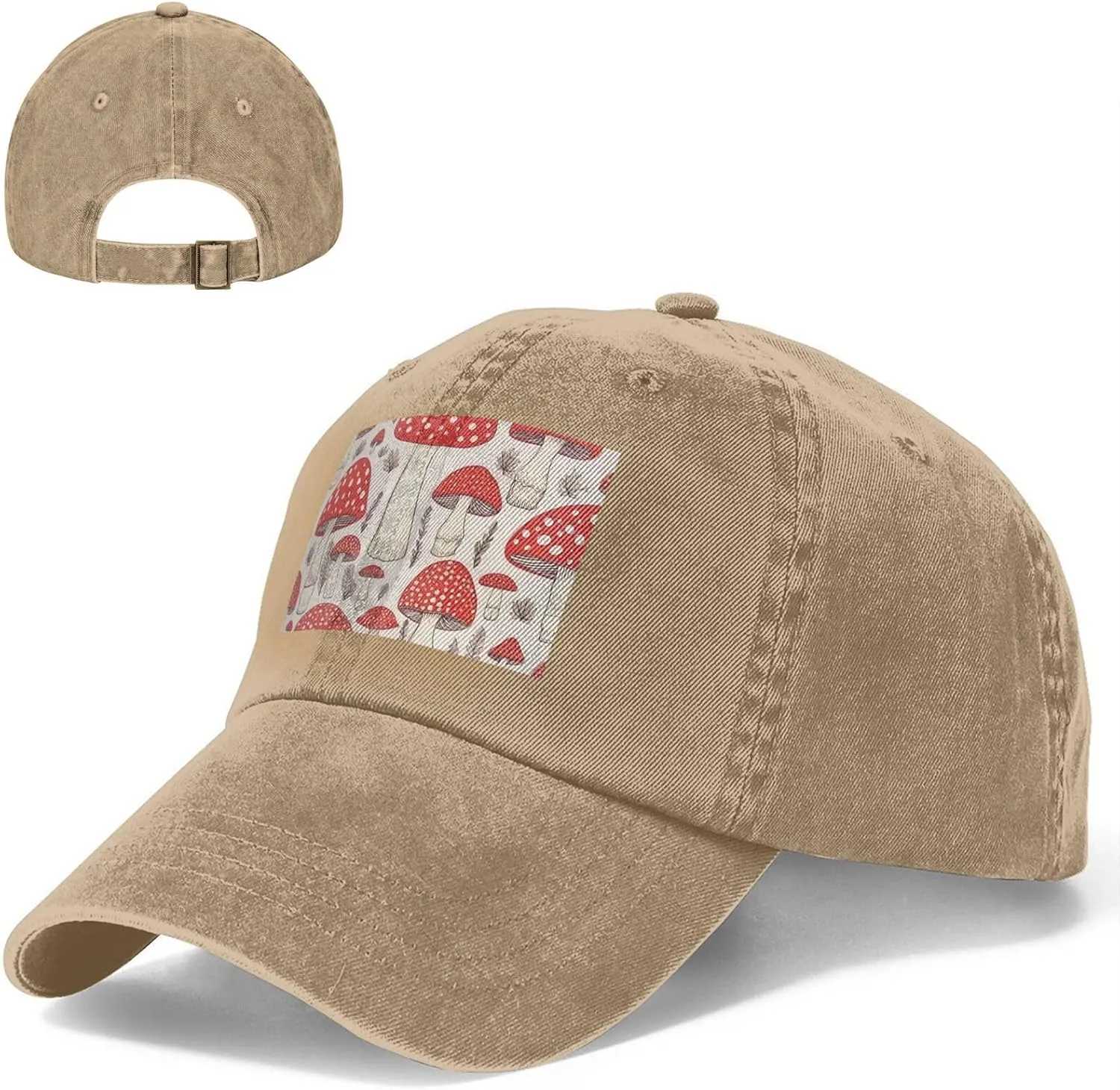 Red White Mushroom Unisex Baseball Cap Breathable Cotton Trucker Hat Classic Denim Dad Hat Summer Sun Hat